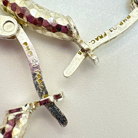 VTG Sterling Silver 925 Textured Elongated Hoop Earrings Size 1" Length - Picture 7 of 11